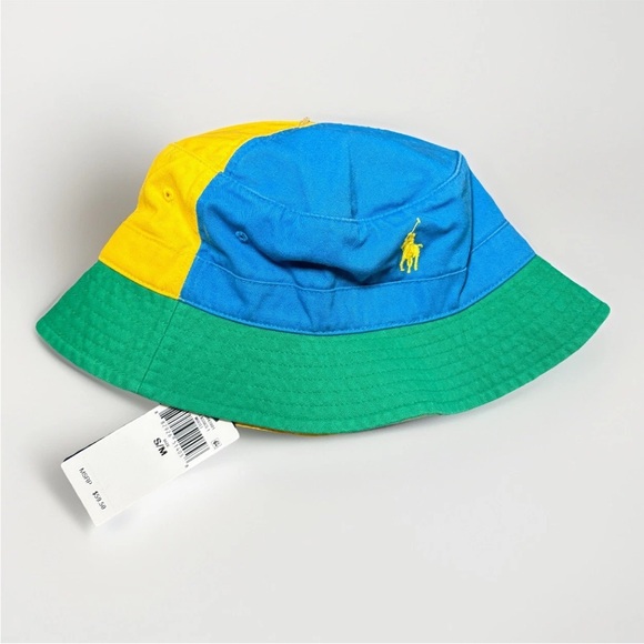 NWT Small/Medium Color Block Twill Bucket Hat 2-Way Yellow Blue Green - Picture 1 of 8